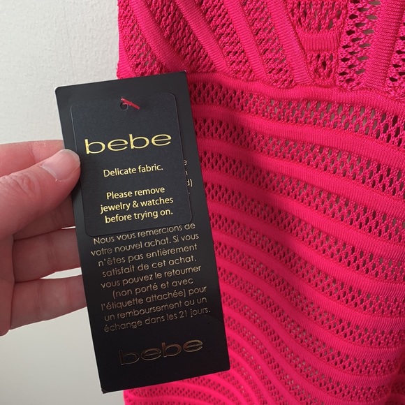 NWT Bebe bright fuchsia Maeve mesh striped dress sz xs - Picture 4 of 9